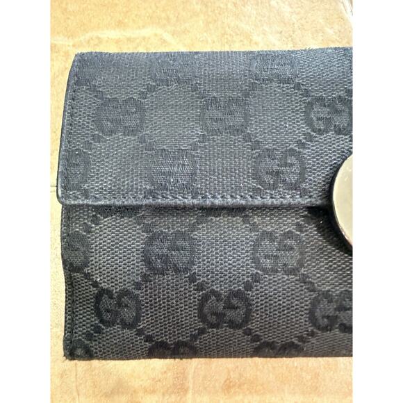 Authentic GUCCI Eclipse Long Wallet Purse GG Canvas Leather 120931 Black 3628N - Picture 8 of 13